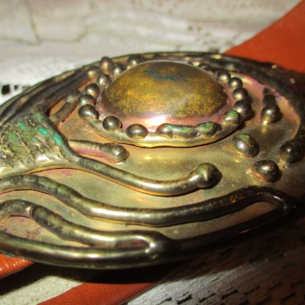 vintage leather belt with brass buckle - image 7