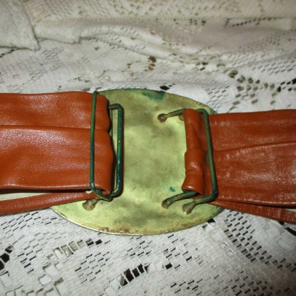 vintage leather belt with brass buckle - image 8