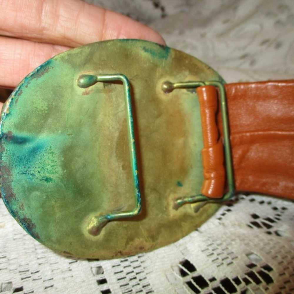 vintage leather belt with brass buckle - image 9