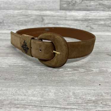 Sostanza Tan Brown Pig Suede Leather Belt Gold Em… - image 1