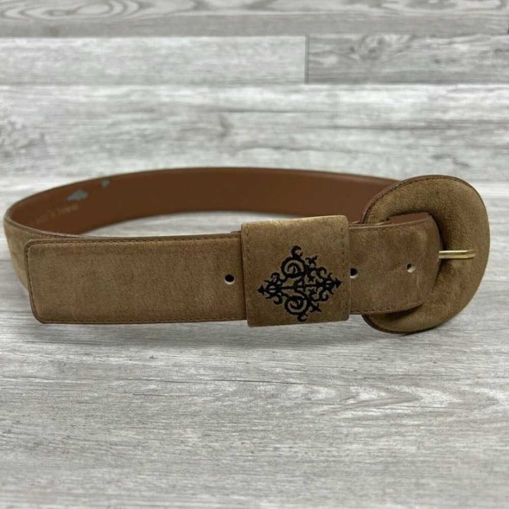 Sostanza Tan Brown Pig Suede Leather Belt Gold Em… - image 2