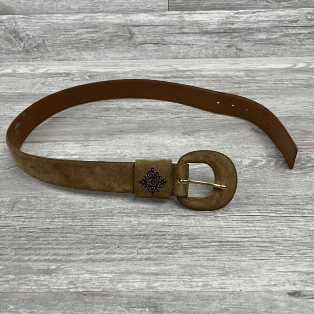 Sostanza Tan Brown Pig Suede Leather Belt Gold Em… - image 4