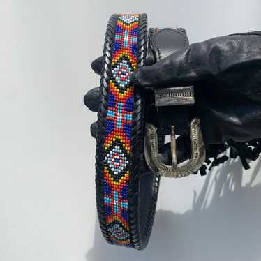 Vintage unisex leather and beaded southwestern be… - image 1