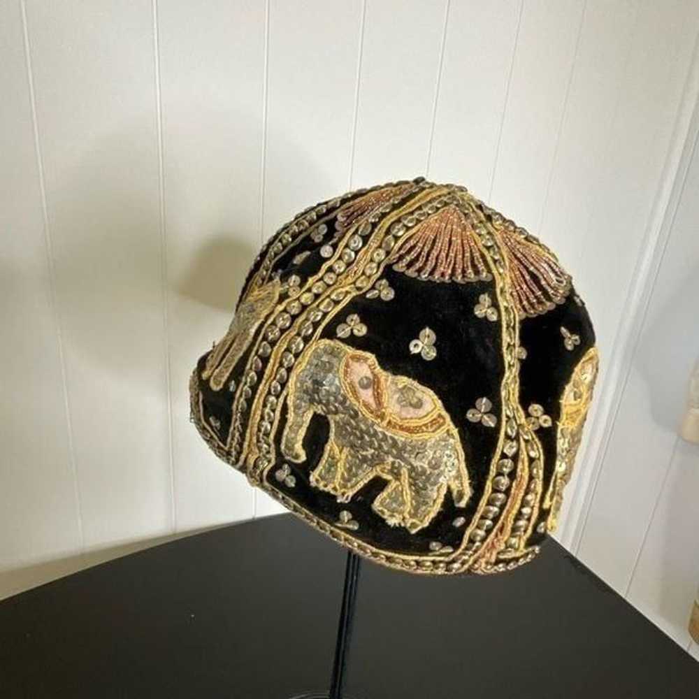 Vintage Unisex Elephant Hat Cap Beaded Sequins Em… - image 11