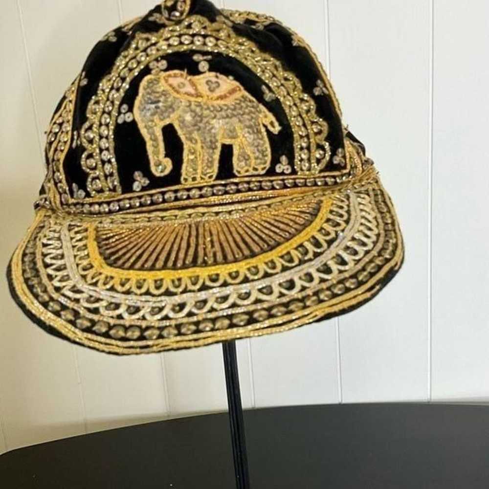 Vintage Unisex Elephant Hat Cap Beaded Sequins Em… - image 2