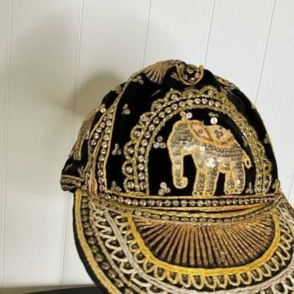 Vintage Unisex Elephant Hat Cap Beaded Sequins Em… - image 3