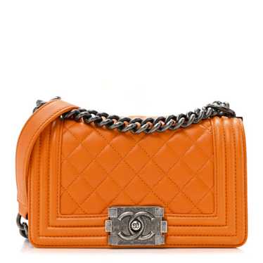 CHANEL Lambskin Quilted Small Boy Flap Orange