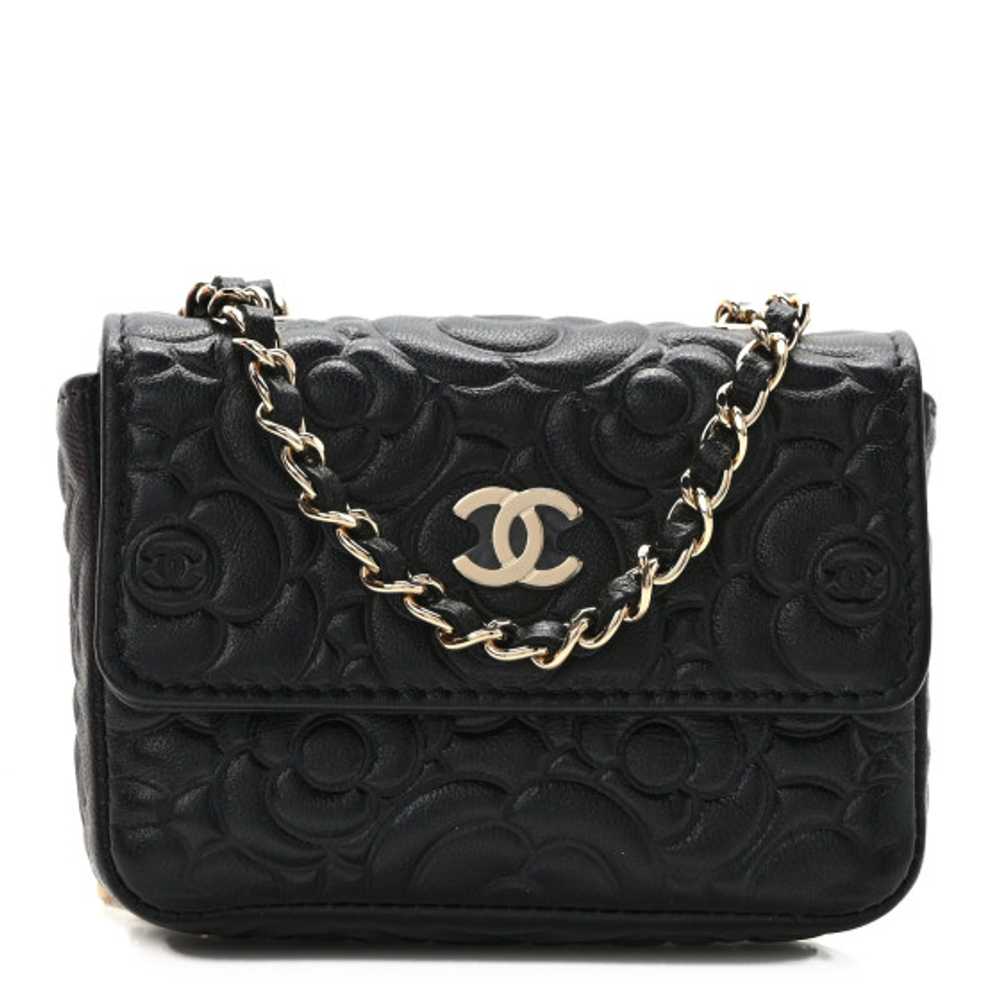 CHANEL Lambskin Camellia Embossed Chain Belt Bag … - image 1