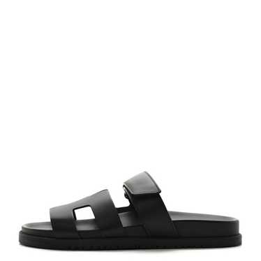 HERMES Calfskin Womens Chypre Sandals 38.5 Black