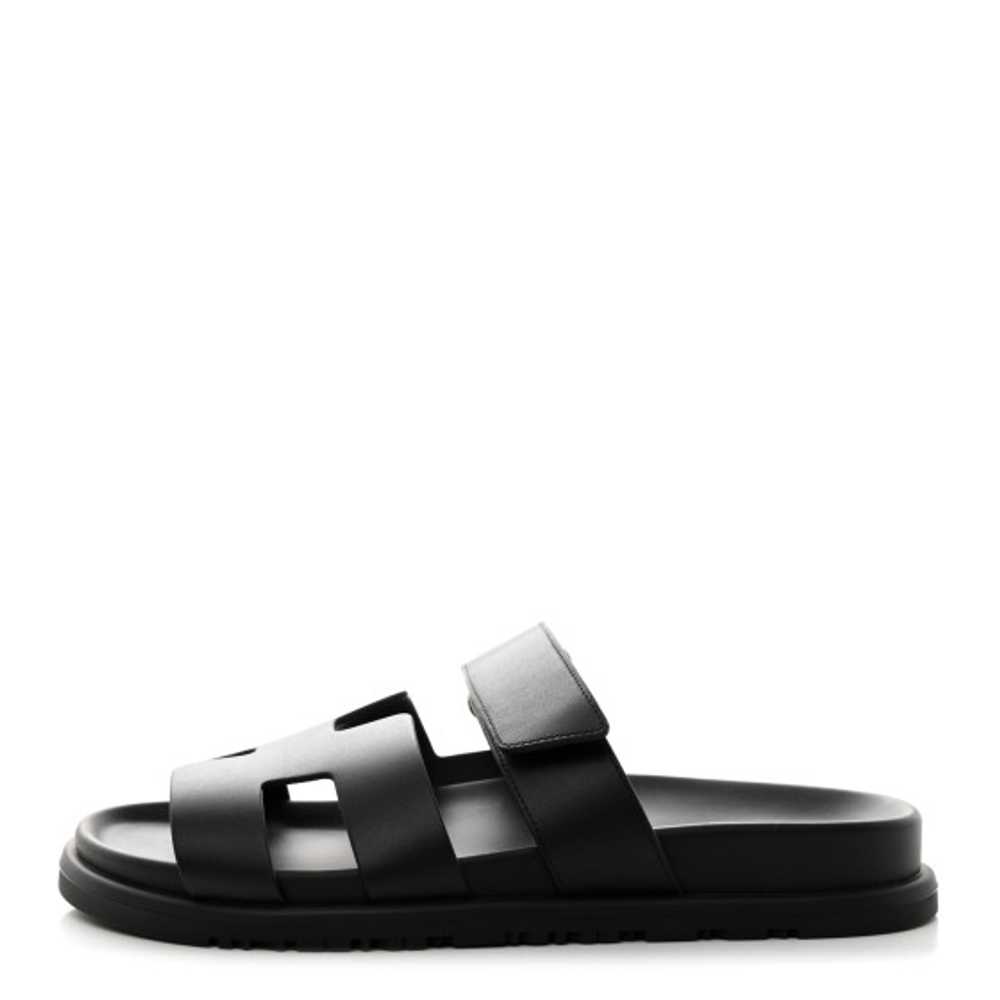 HERMES Calfskin Womens Chypre Sandals 37.5 Black - image 1