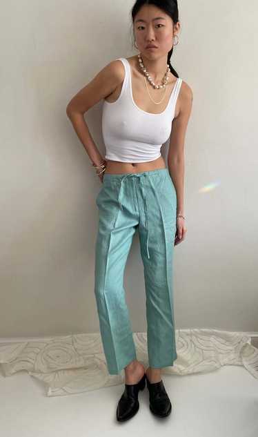 vintage linen drawstring wide leg pants -Seafoam … - image 1