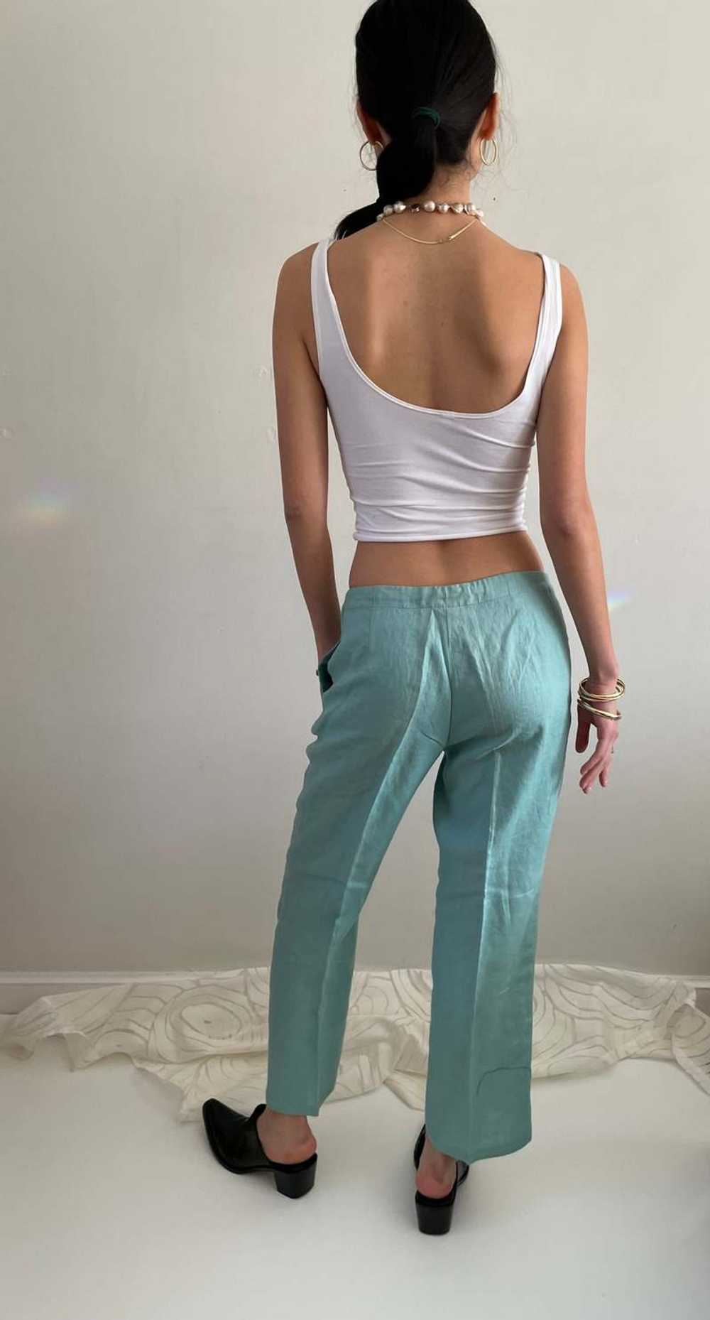 vintage linen drawstring wide leg pants -Seafoam … - image 2