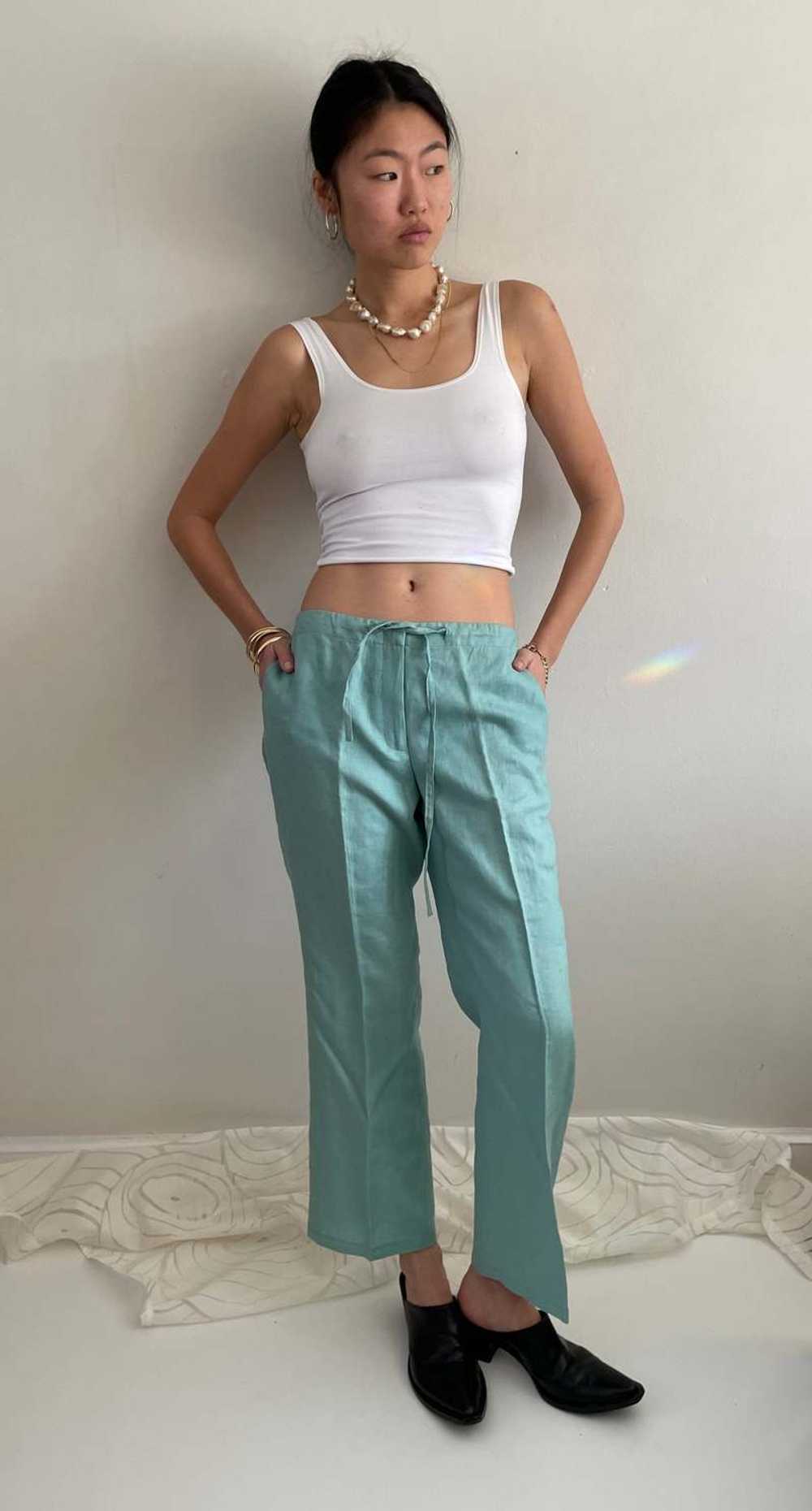 vintage linen drawstring wide leg pants -Seafoam … - image 3