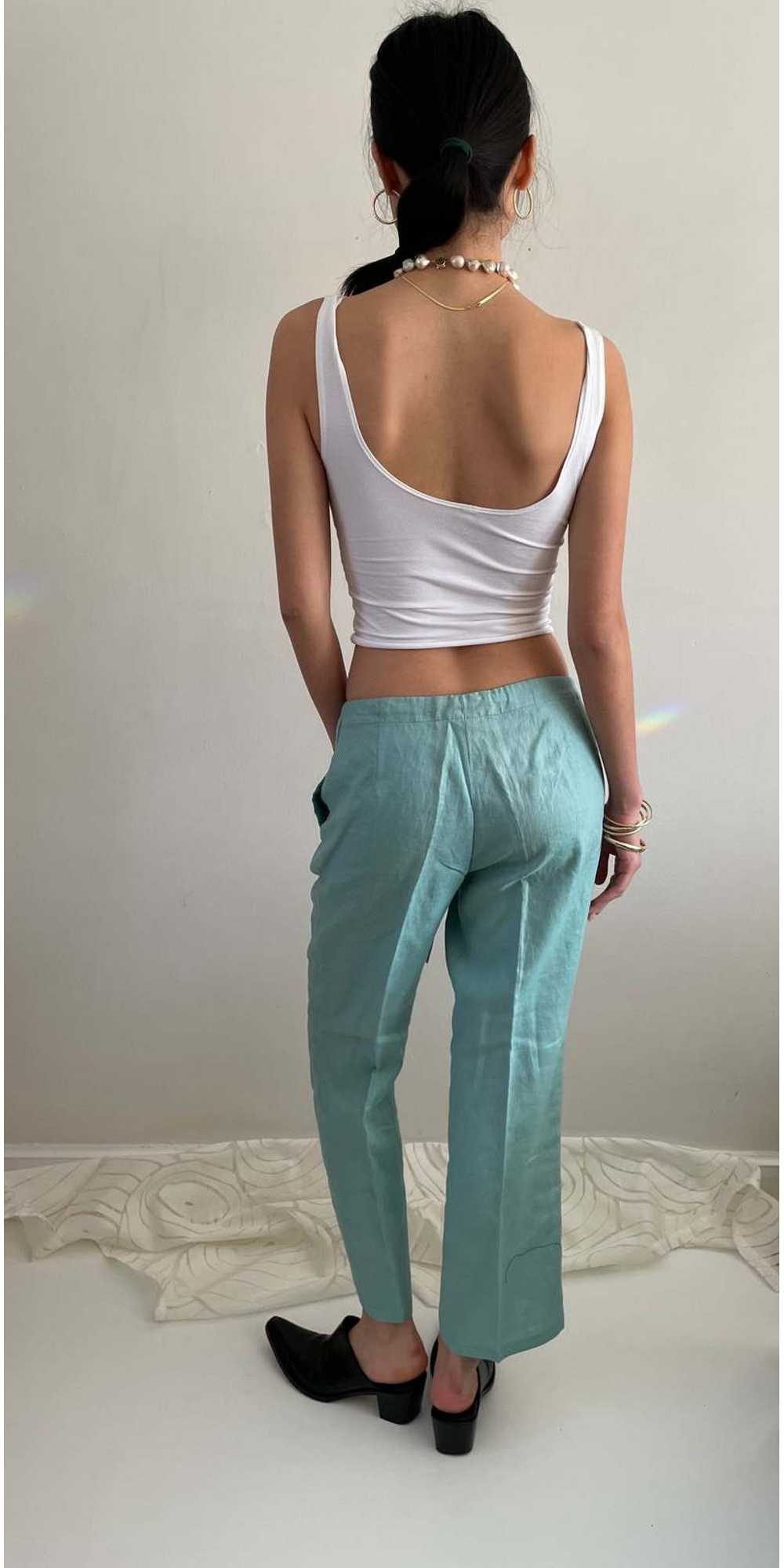 vintage linen drawstring wide leg pants -Seafoam … - image 4