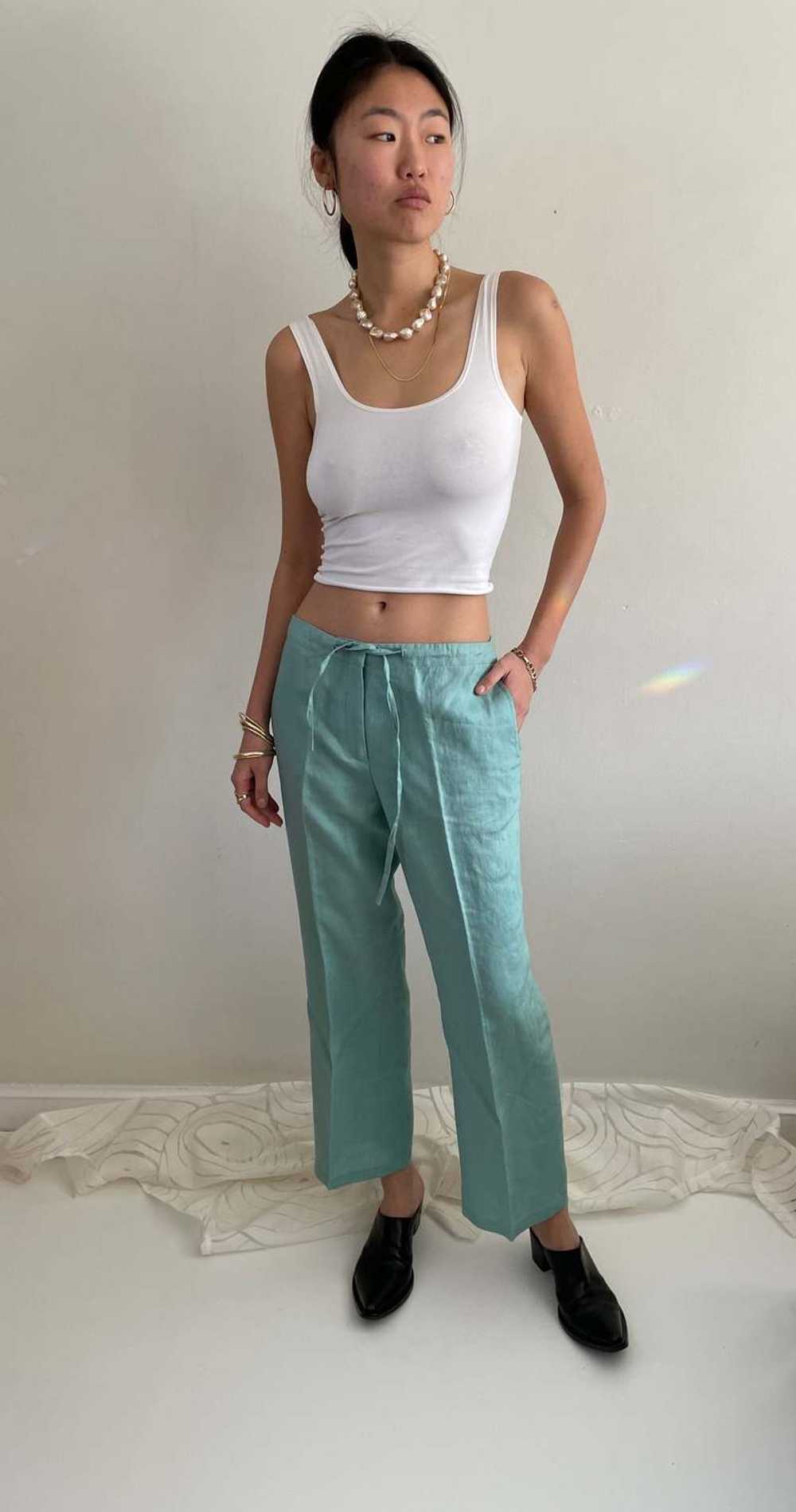 vintage linen drawstring wide leg pants -Seafoam … - image 5