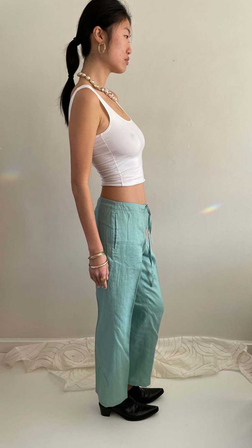 vintage linen drawstring wide leg pants -Seafoam … - image 6