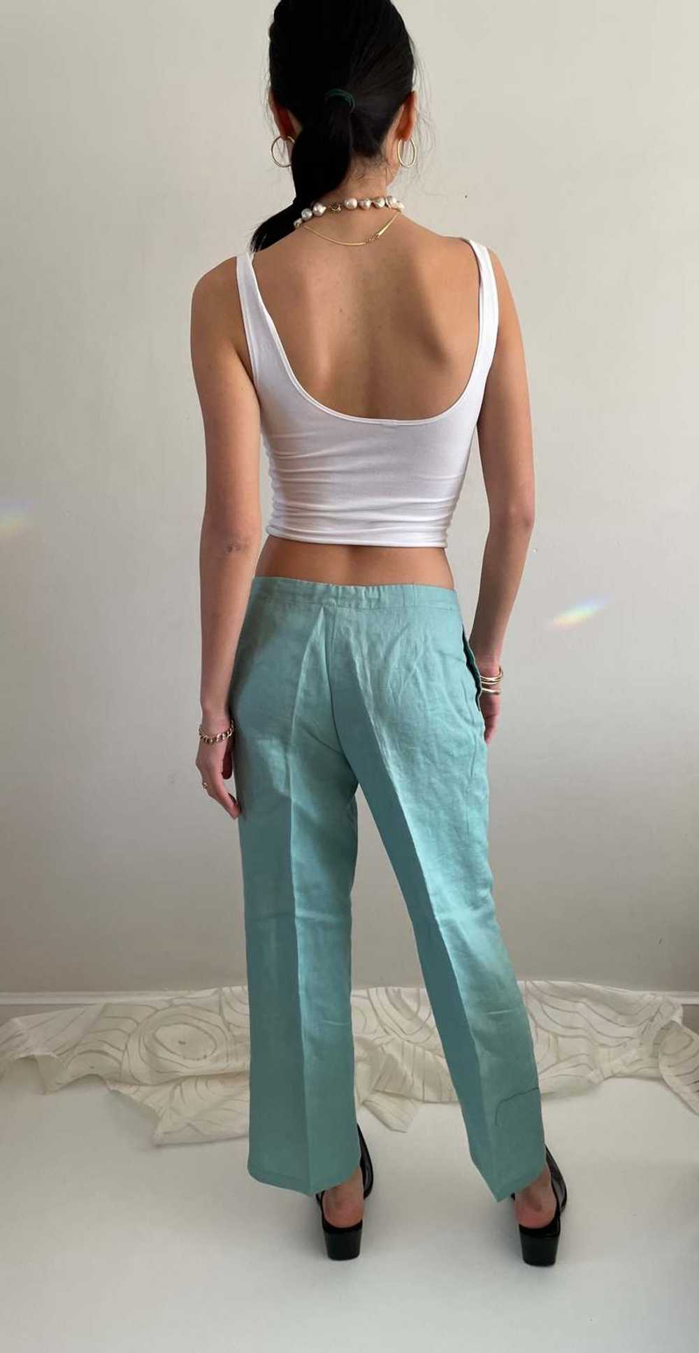 vintage linen drawstring wide leg pants -Seafoam … - image 7