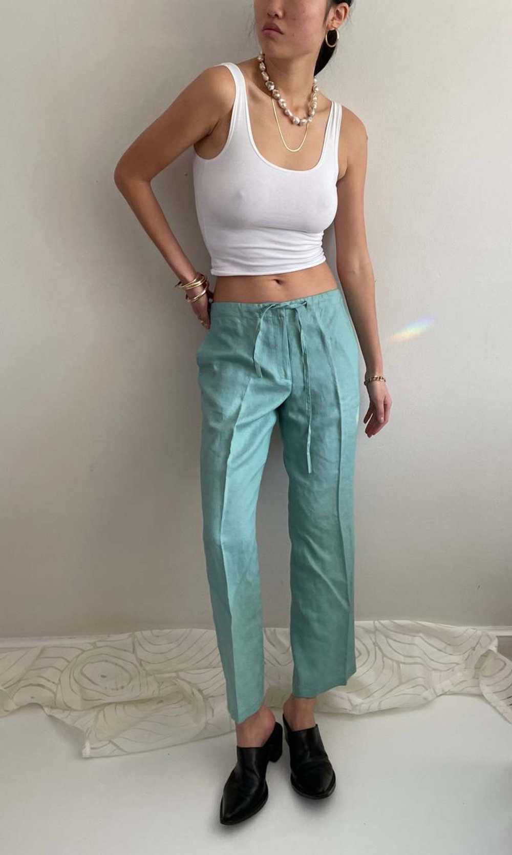 vintage linen drawstring wide leg pants -Seafoam … - image 8