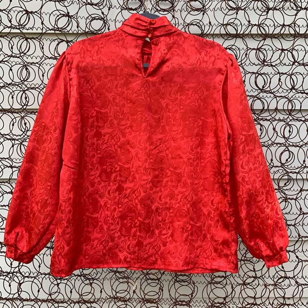 Vintage Vintage red shiny floral long sleeve blou… - image 4