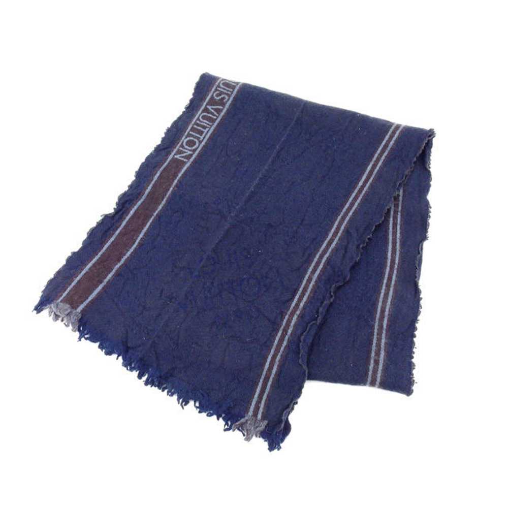 Louis Vuitton Scarf With Fringe Logo Line Navy Br… - image 1