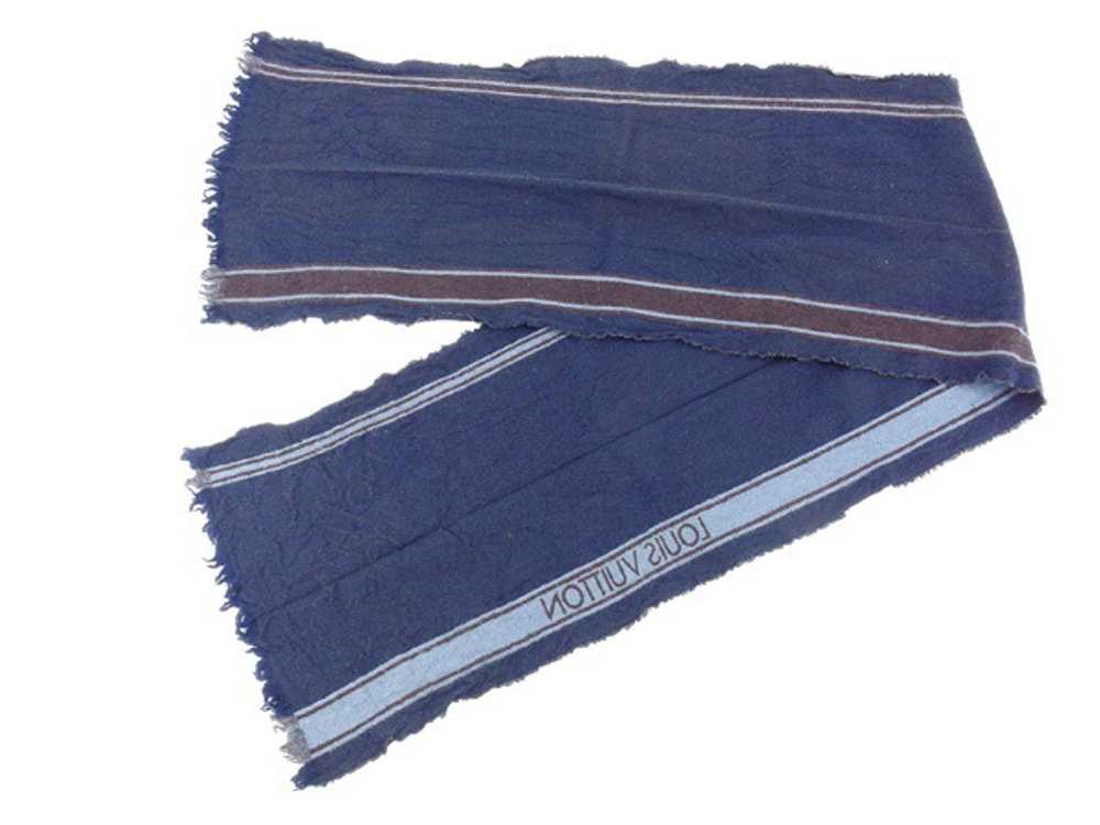 Louis Vuitton Scarf With Fringe Logo Line Navy Br… - image 2