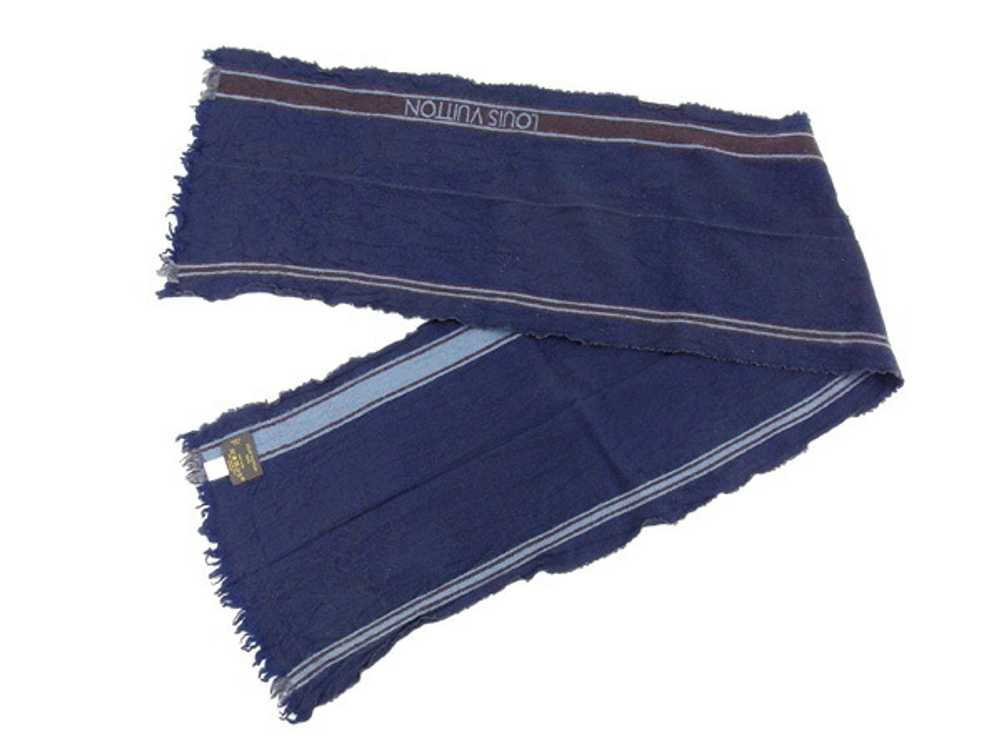 Louis Vuitton Scarf With Fringe Logo Line Navy Br… - image 3