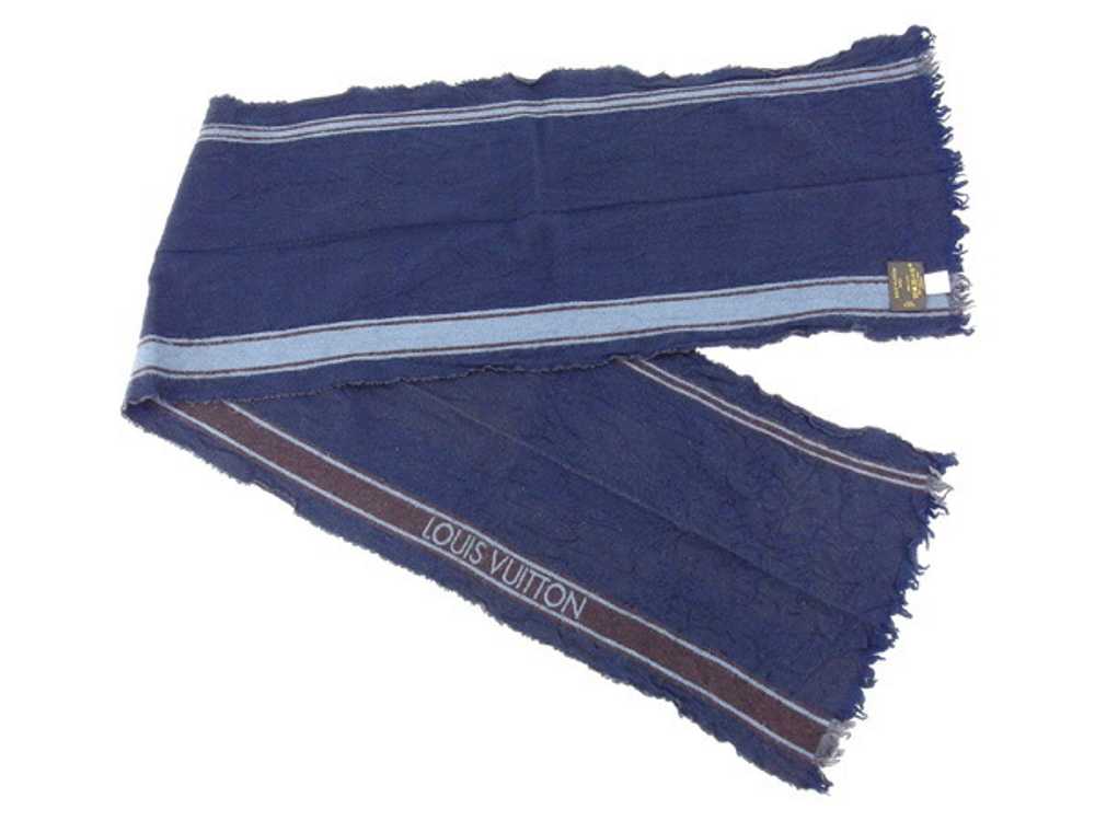 Louis Vuitton Scarf With Fringe Logo Line Navy Br… - image 4