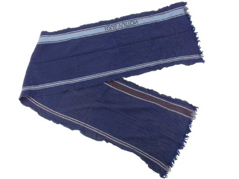 Louis Vuitton Scarf With Fringe Logo Line Navy Br… - image 5