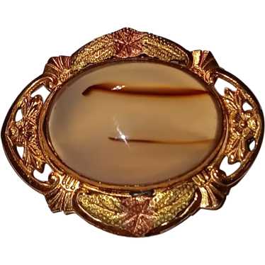 Banded Agate Brooch Gold-filled Oval Rose Gold Ac… - image 1