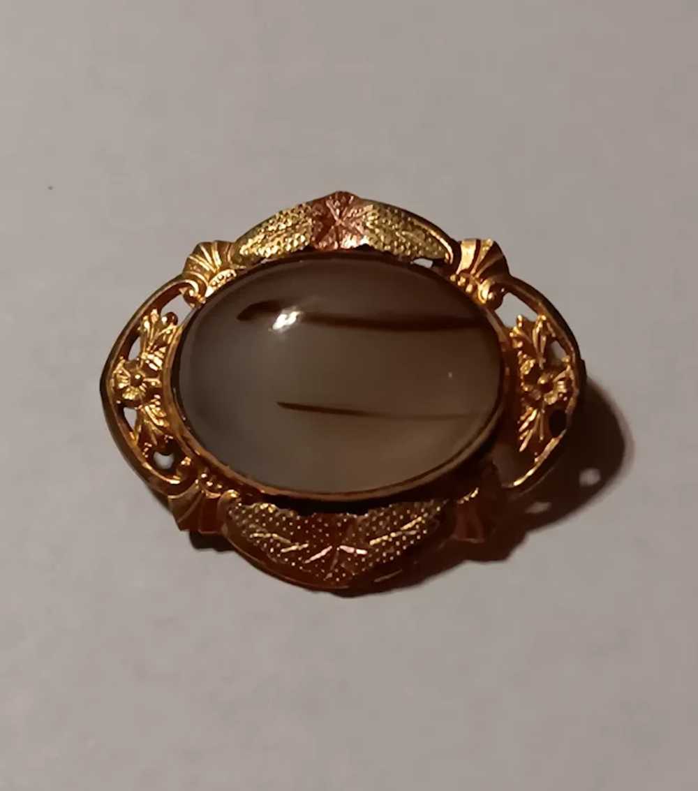 Banded Agate Brooch Gold-filled Oval Rose Gold Ac… - image 2