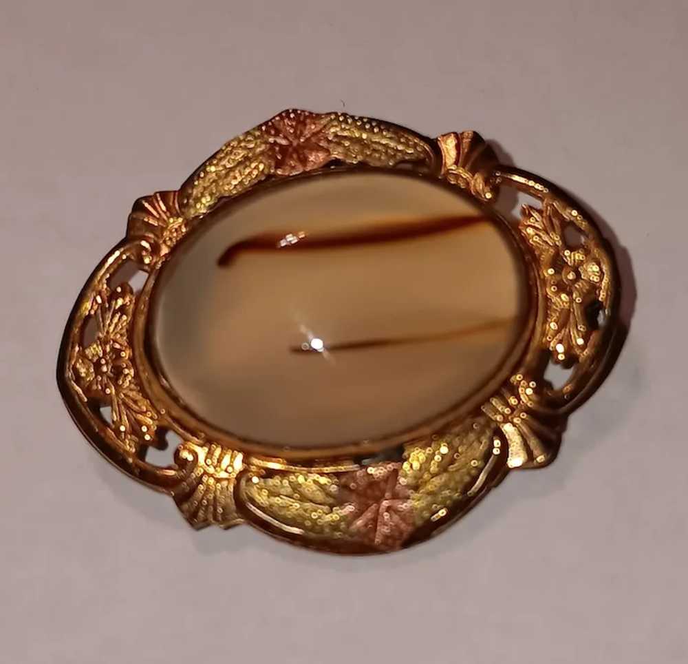 Banded Agate Brooch Gold-filled Oval Rose Gold Ac… - image 3