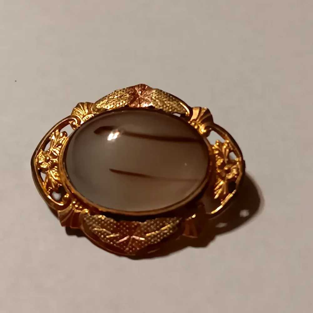 Banded Agate Brooch Gold-filled Oval Rose Gold Ac… - image 6