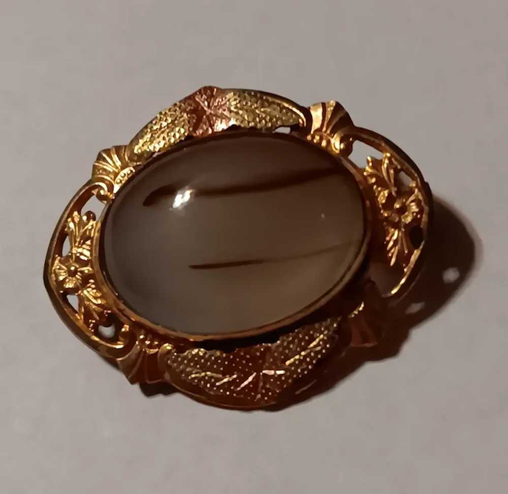 Banded Agate Brooch Gold-filled Oval Rose Gold Ac… - image 7