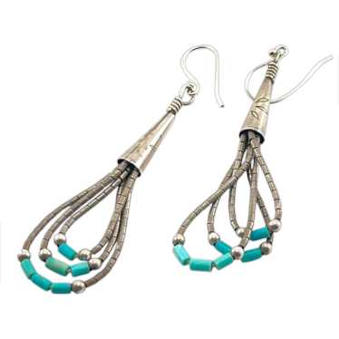 Boho 1970s Silver & Turquoise Beaded Dangle Earrin