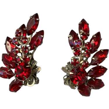 Red Rhinestone Clip Earrings High Quality Costume