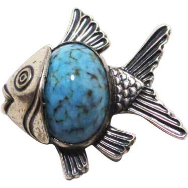 Vintage Danecraft Sterling Silver Fish Pin Faux Tu