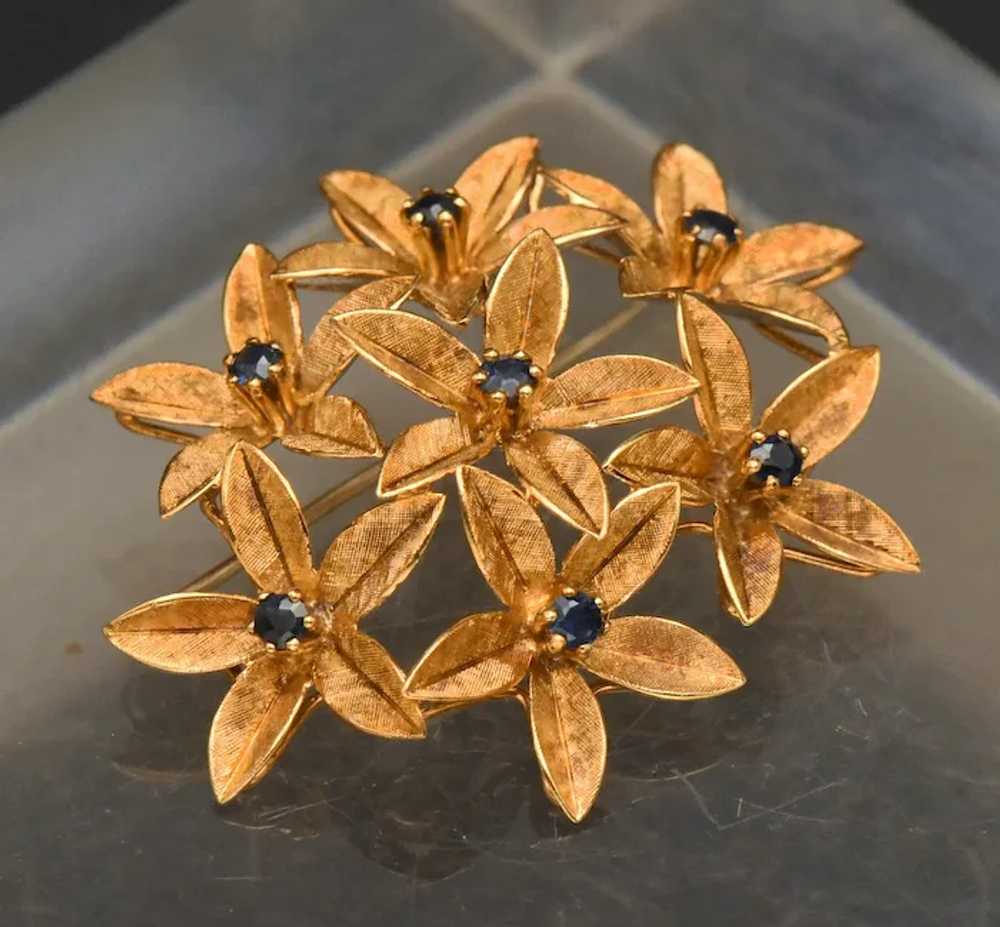 Vintage Handcrafted 18K Gold and Sapphires Floral… - image 2