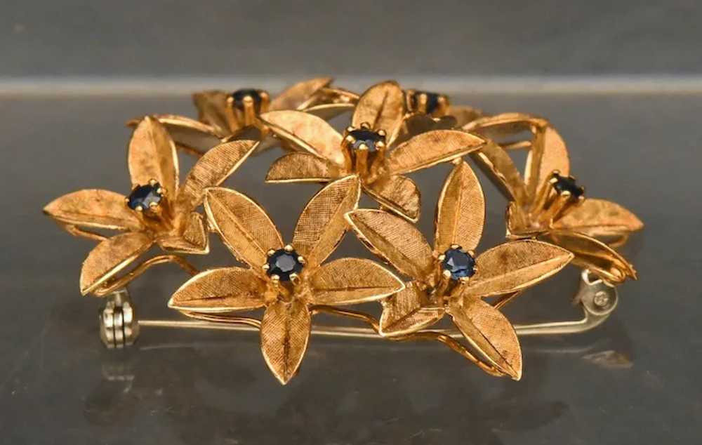 Vintage Handcrafted 18K Gold and Sapphires Floral… - image 4