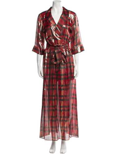 Alice + Olivia Silk Wrap Dress Metallic & Red Plai