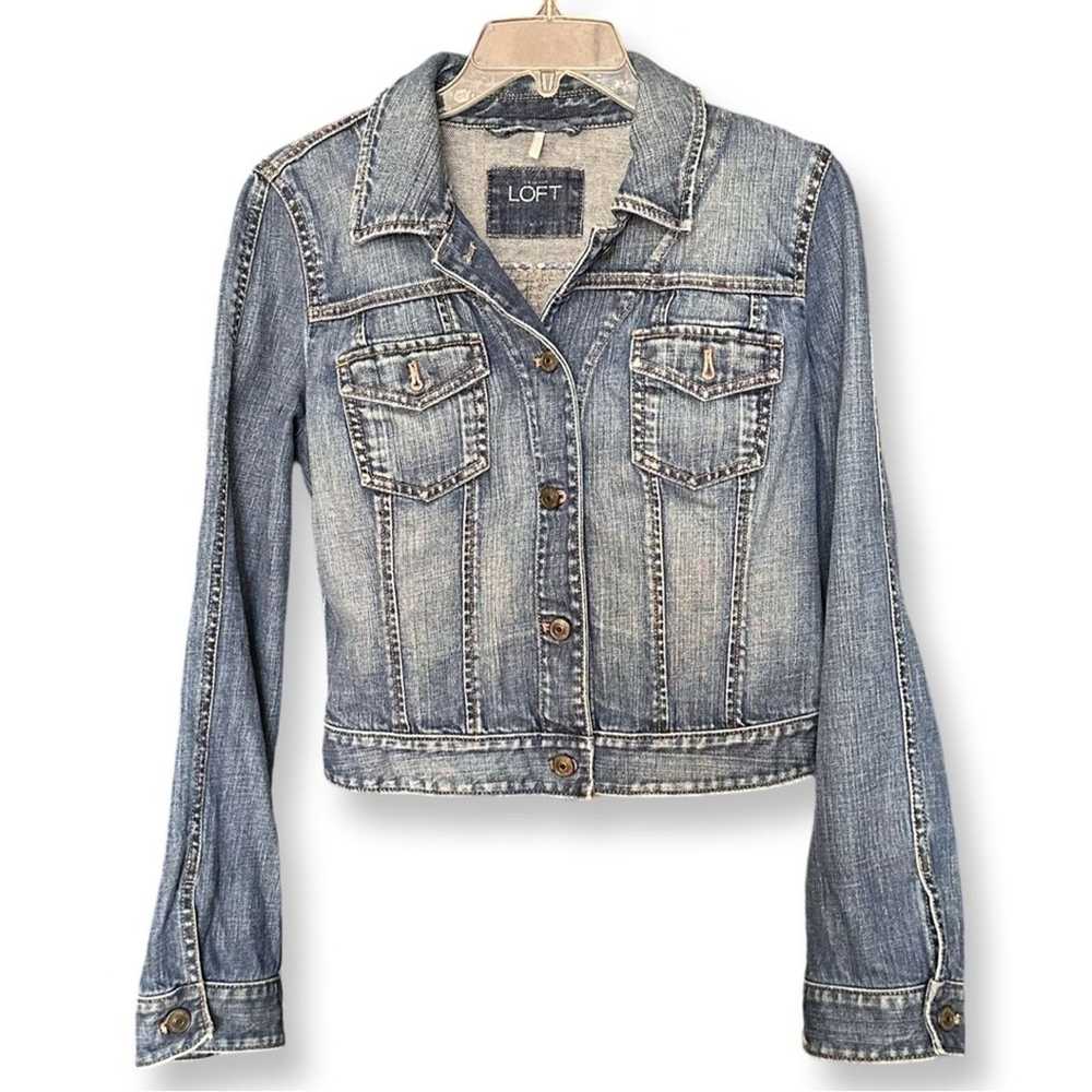 Loft Loft Classic Denim Trucker Jacket Indigo Wash - image 2