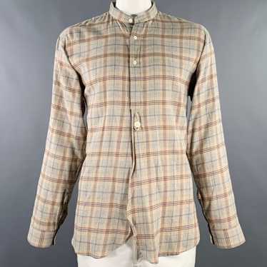 Needles Grey Navy Brown Plaid Wool Nehru Collar L… - image 1