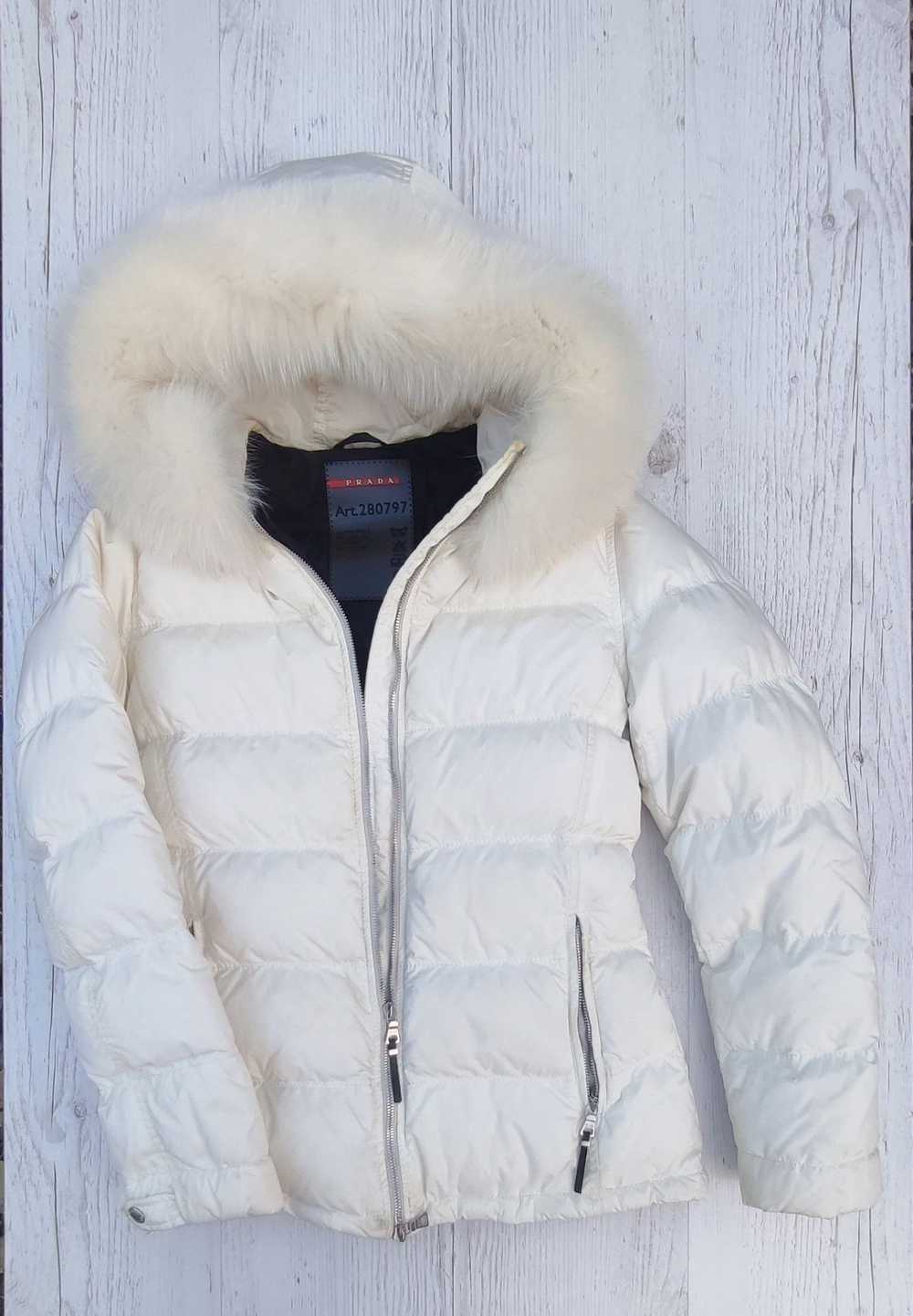 Prada Prada White Nylon and Fox Fur Trim Down Coat - image 1