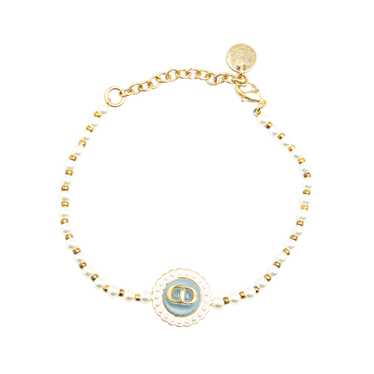 Gold Dior Gold Plated Faux Pearl CD Logo Charm Br… - image 1