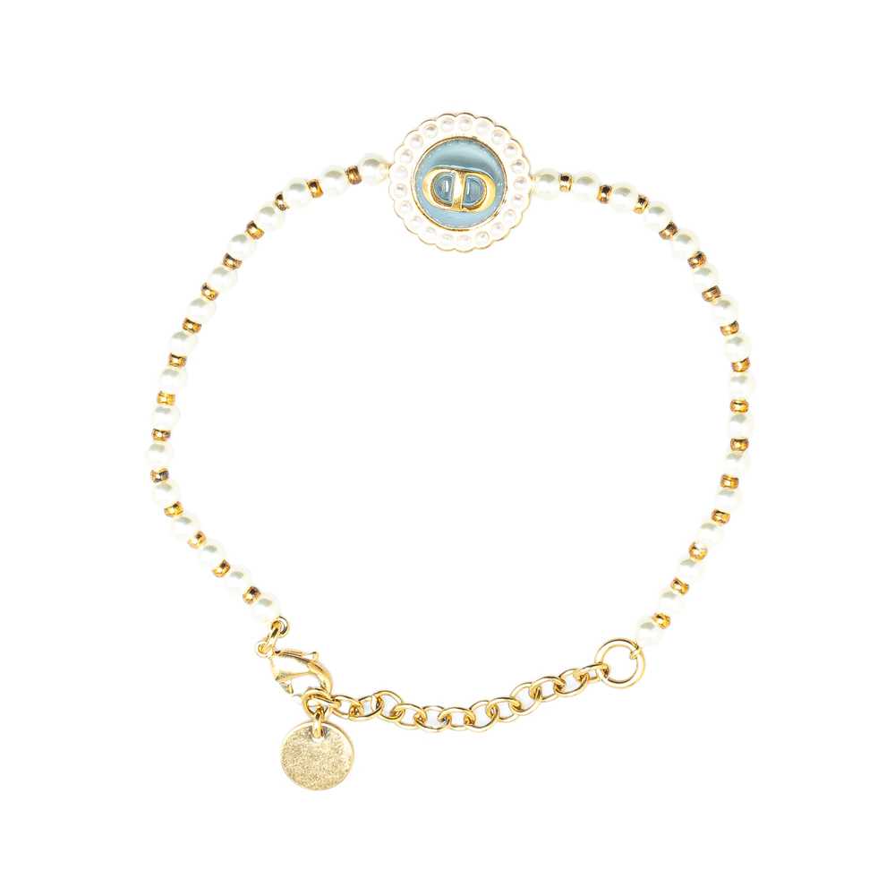 Gold Dior Gold Plated Faux Pearl CD Logo Charm Br… - image 3