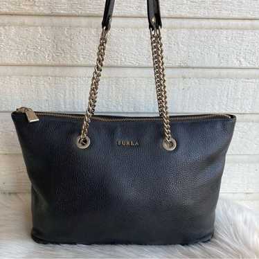 FURLA Black Leather Chain Tote Shoulder Bag Vintag