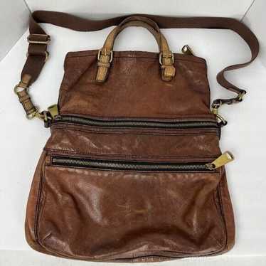 Fossil Vintage Explorer Satchel Fold Over Purse Aged Bronze & Tan deals Leather