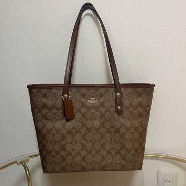 COACH Tote Bag Brown Logo Pattern