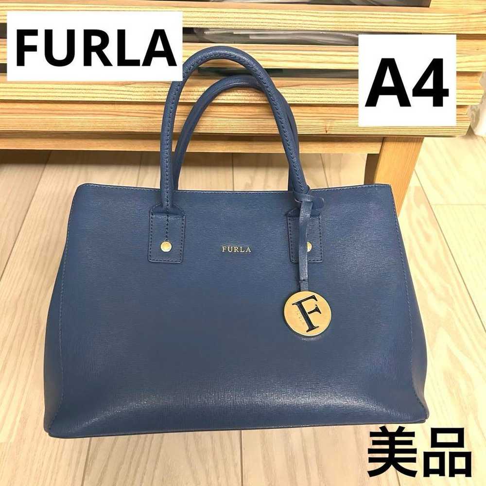 FURLA Tote Bag A4 Handbag Commuter Bag Blue Furla - image 1