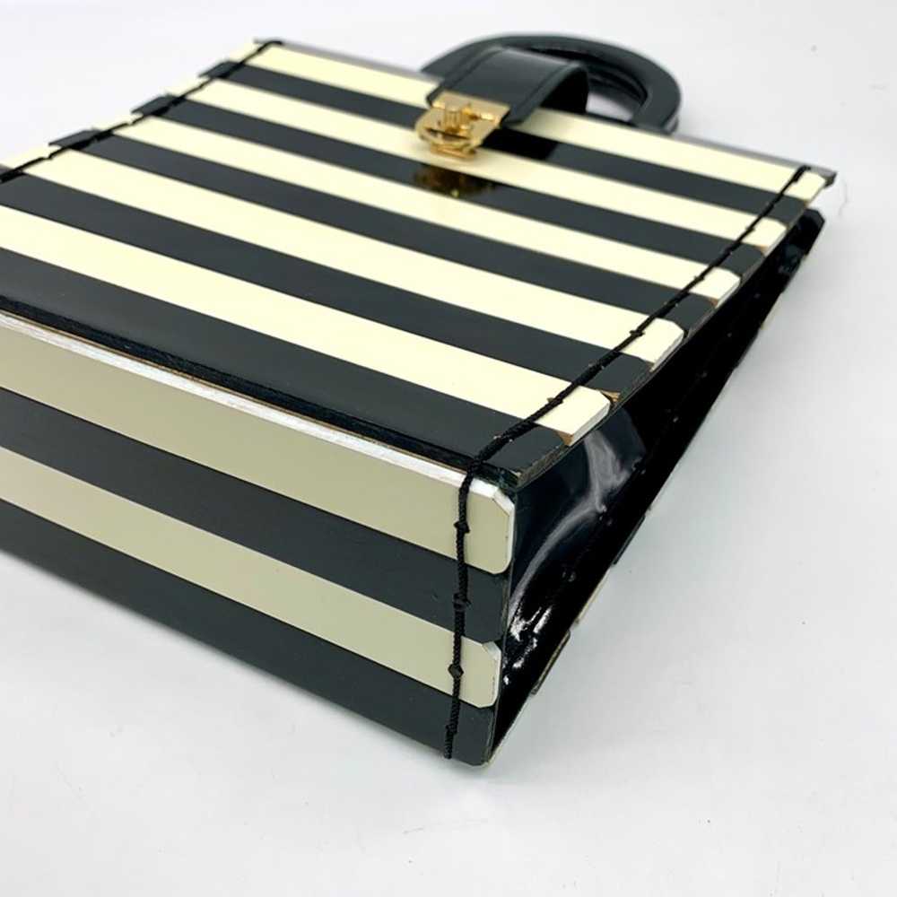 Adriana Jimenez White & Black Striped Wood Satche… - image 6