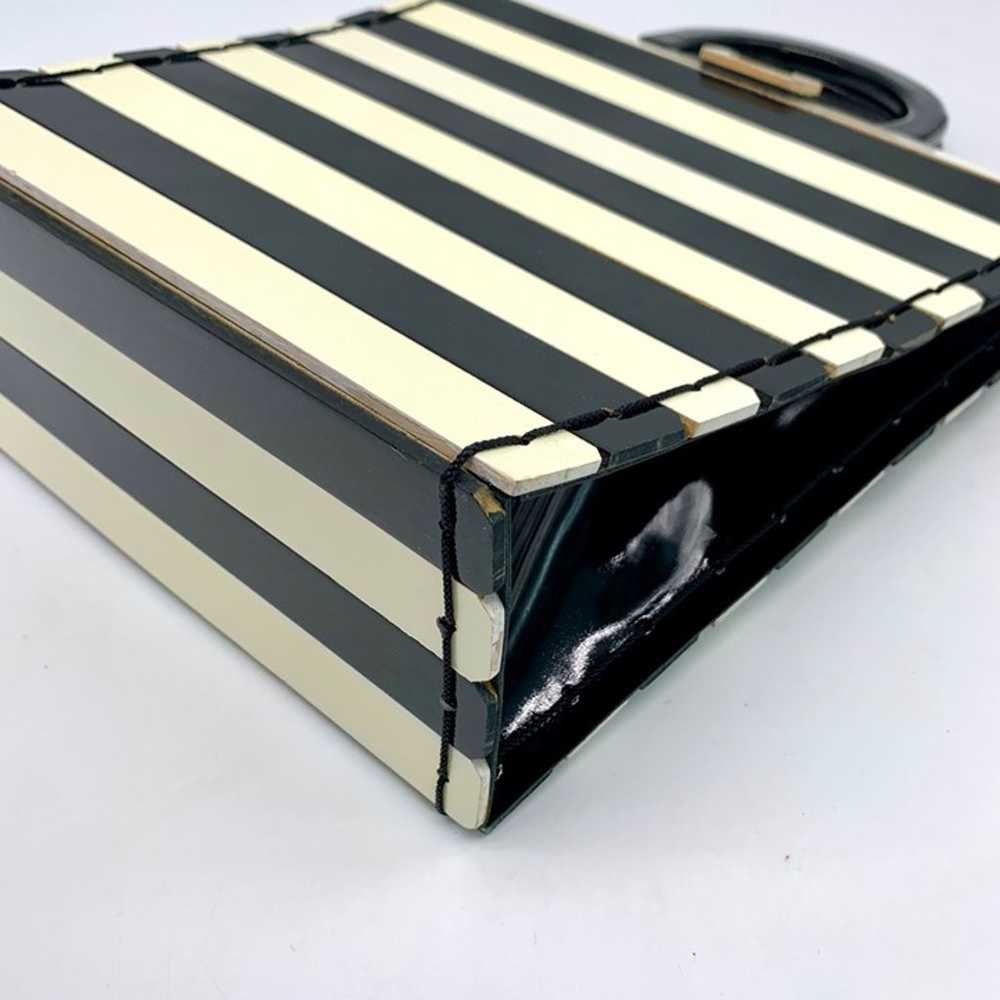 Adriana Jimenez White & Black Striped Wood Satche… - image 8